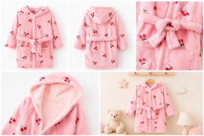 Bata Térmica Infantil con Capucha Cerezas | Polar Extra Suave para Niña